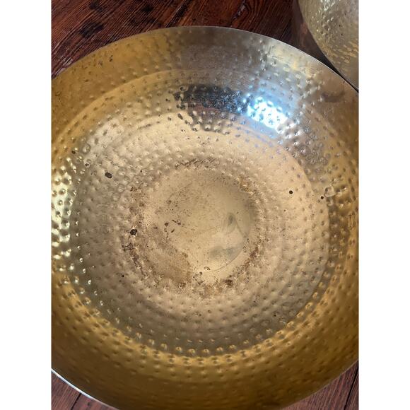 (3) Creative Co-Op Round Hammered Metal Bowl, Gold Finish, 14" - Picture 6 of 8
